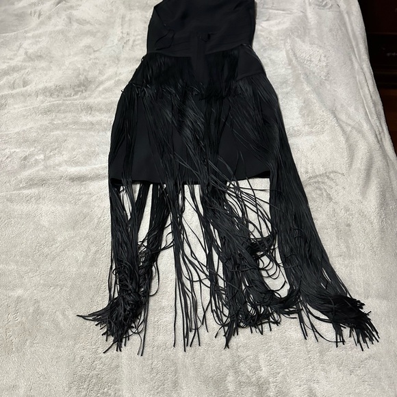 Karen Millen Black Tiered Fringe Bandage Knit dress - Picture 9 of 16